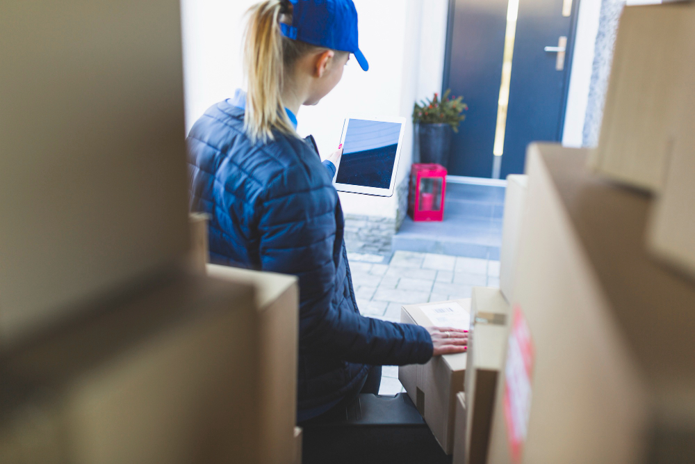 A Delivery lady at multidrop delivery point